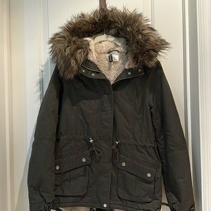 Olive Green Fur Lined Winter Coat